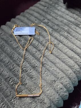 Gold Bar Pendant Necklace with Diamonds